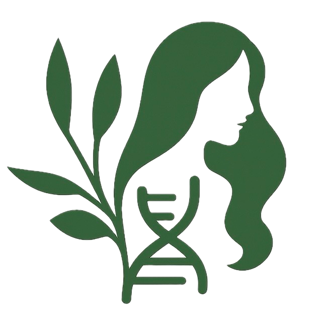 Pattern Naturopathic logo depicting the intersection of DNA helix structures and natural botanical elements, symbolizing genomic medicine